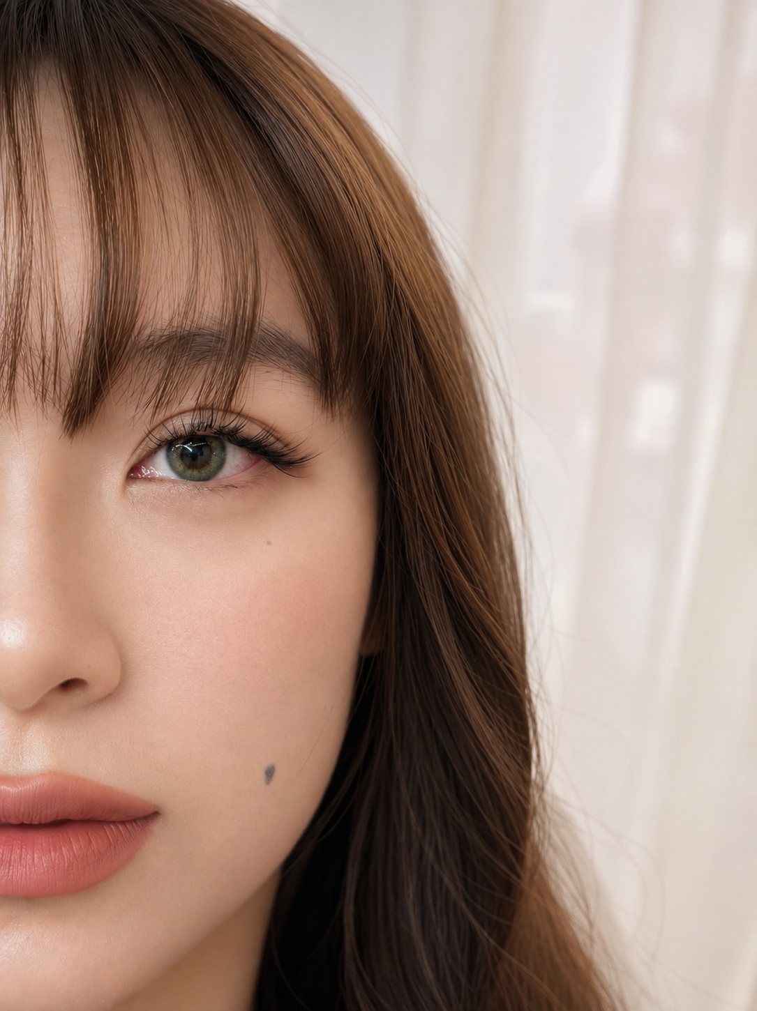 Natural lash set in soft window light