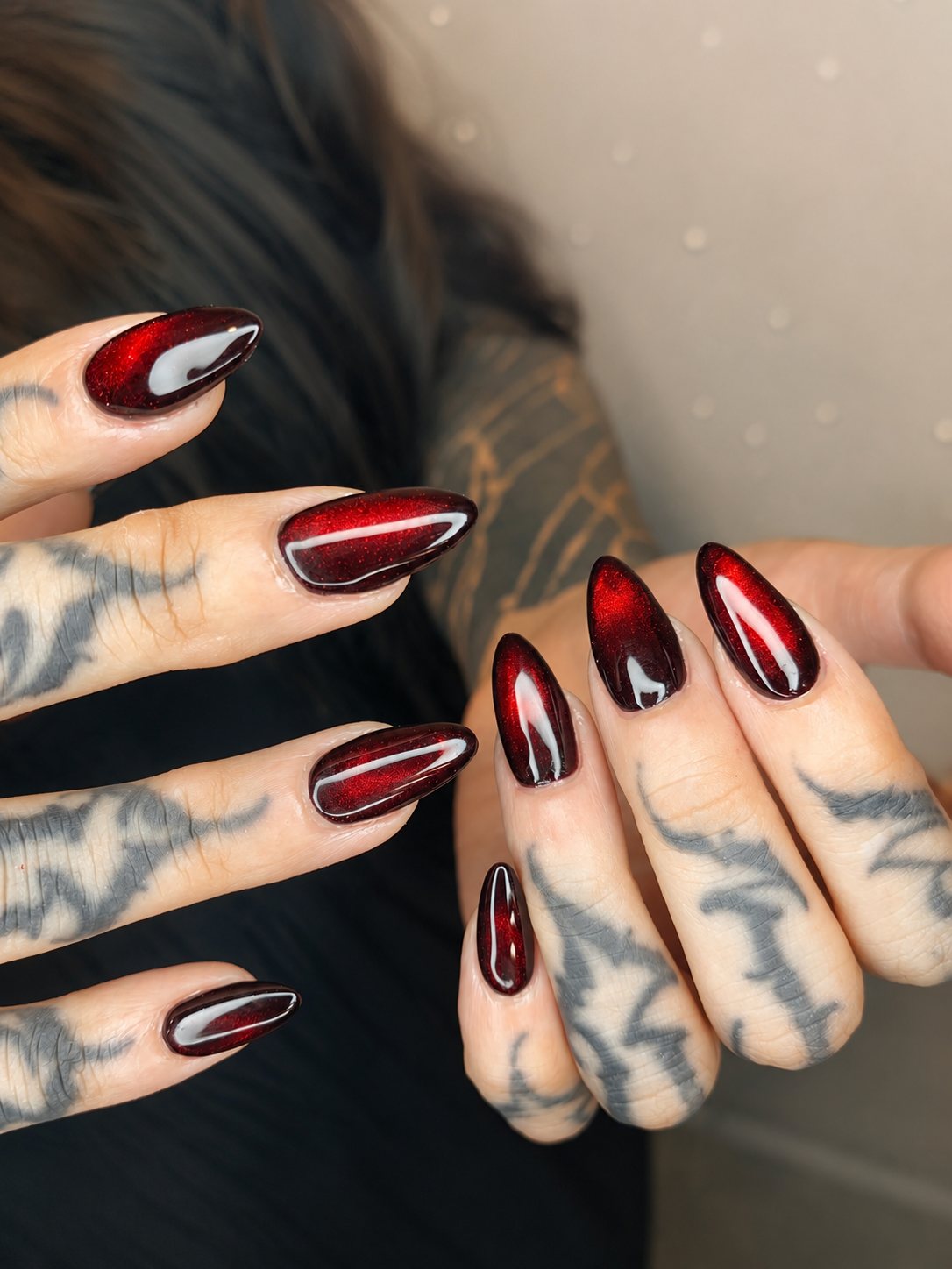 Red cat-eye chrome gel set