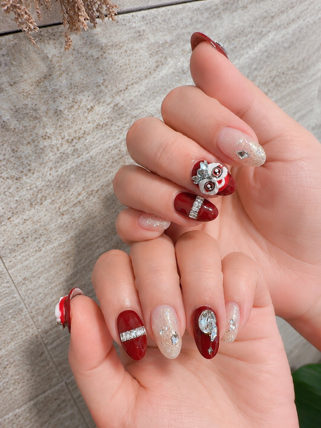 Red gel set with silver charms